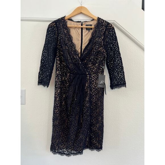 NWT Adriana Papell Black Lace Midi Floral Dress Womens 10P Party Holiday Wedding - Picture 1 of 16